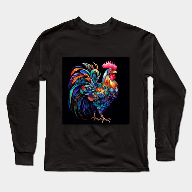 Colourful Rooster Long Sleeve T-Shirt by VelvetRoom